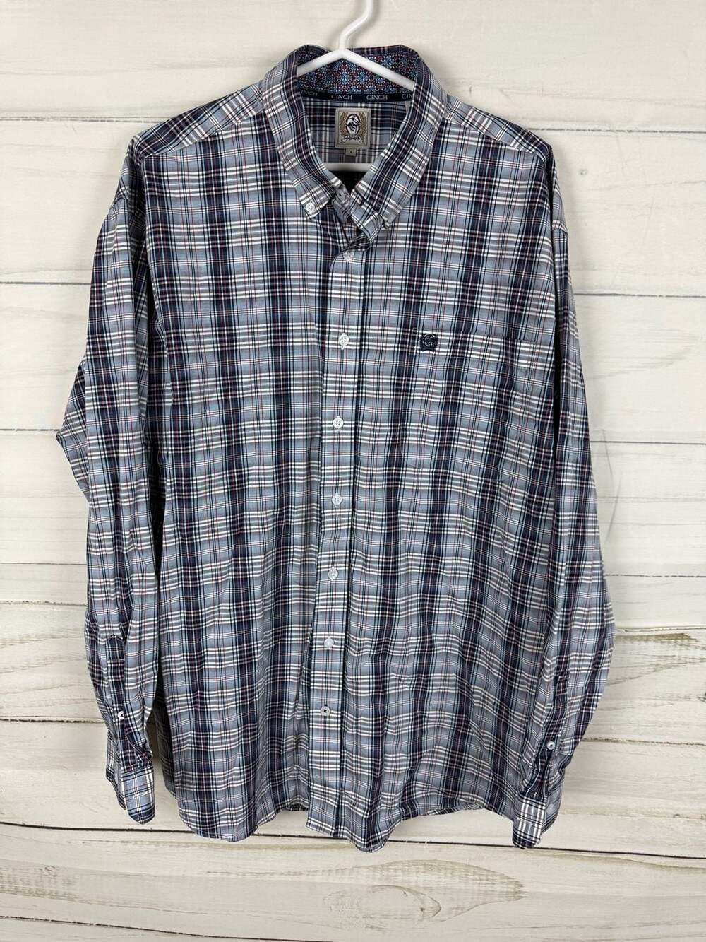 Cinch Men's Long Sleeve Button Down Western Shirt in Blue Gray Plaid